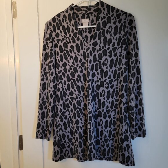 Chico's Tunic Top Animal Print Black Gray Women Size Small - Picture 1 of 14
